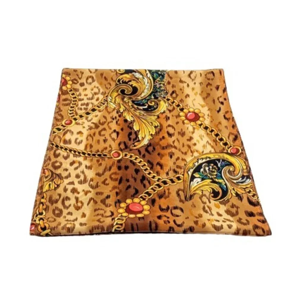 Vintage Gold Chain Print Pure Silk Oblong Scarf